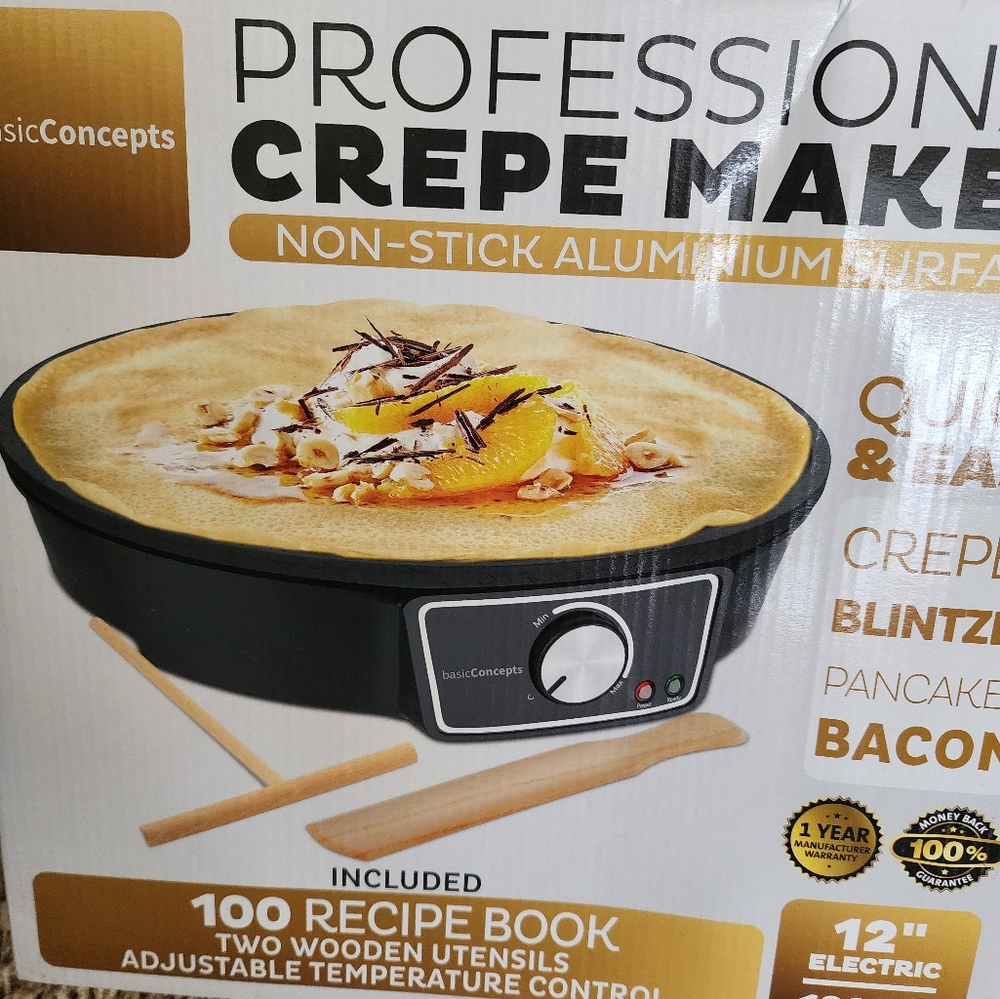 Basic Concepts 12" Professional Crepe Maker Non-Stick Aluminum Surface